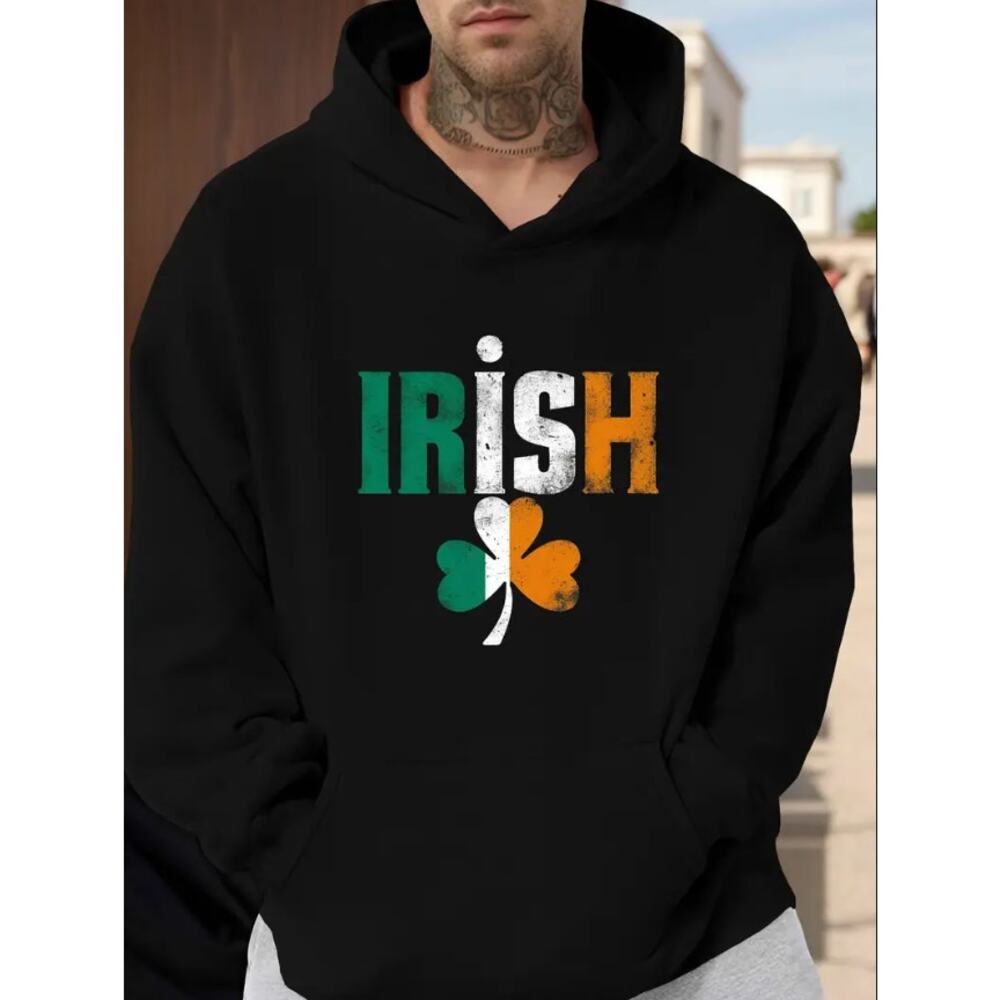 Port & Company Men‎ Irish Clover Print Pullover Hooded Sweatshirt Size 2XL Black